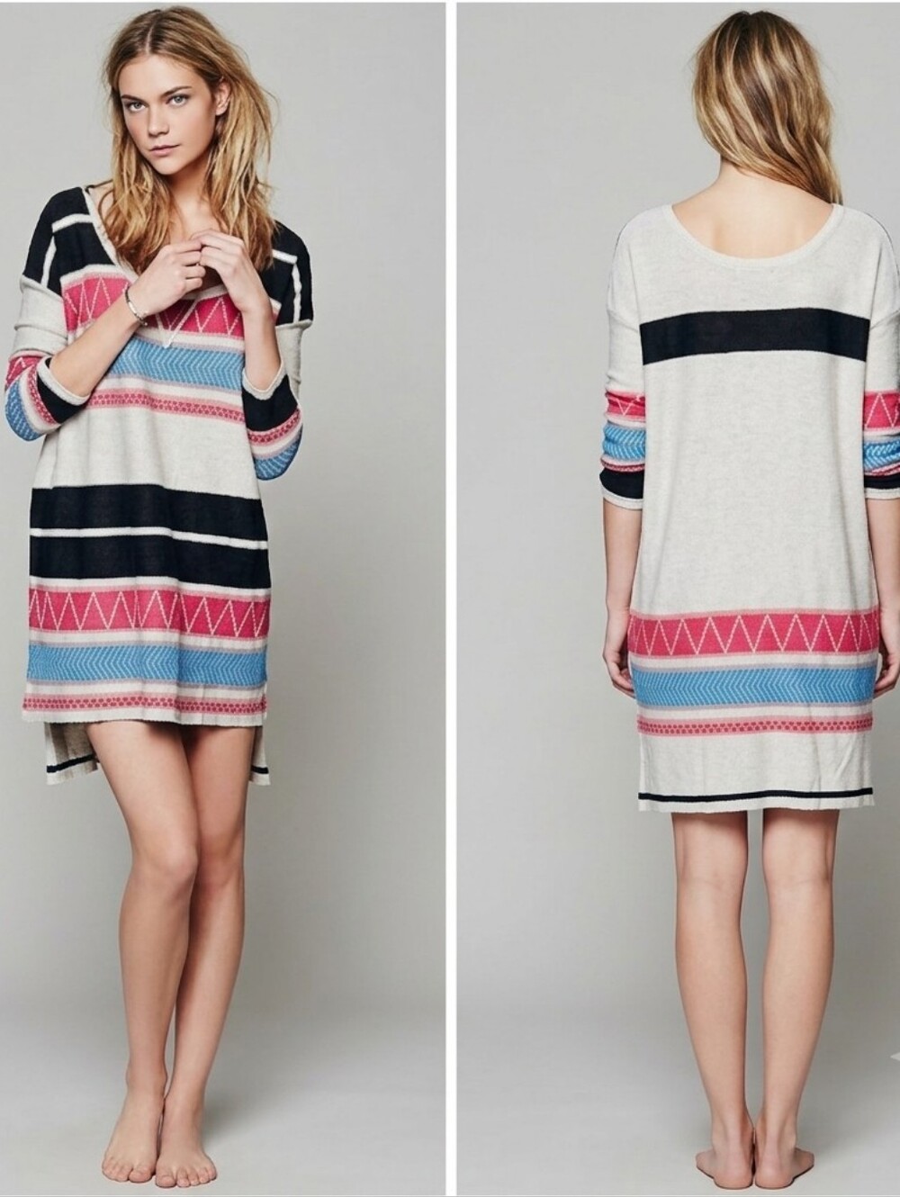 Free People Striped Pink and Blue Long Sleeve Dress